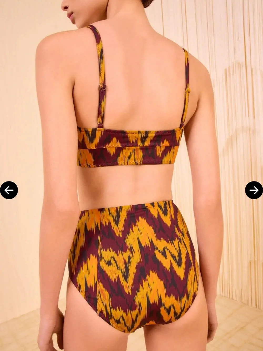 Ulla Johnson Zahara  Ikat-Print Bikini Set in Mustard & Plum size Large